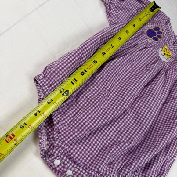 Unbranded Smocked Romper Baby 6-12M Purple Gingham Tiger Paw Print Kids EUC LSU - Picture 6 of 11